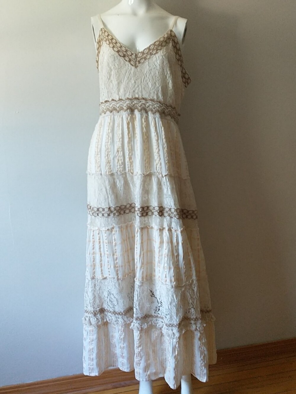 New Me 2 Magic Maxi Sundress Boho Embroidered Cream Tassel Crochet Cottagecore